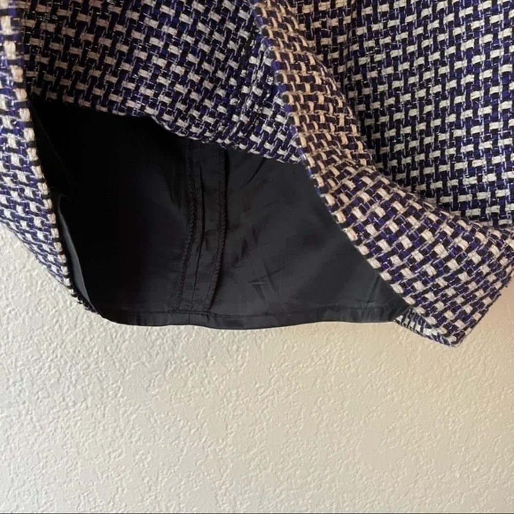 NWOT J. Crew Tweed Silk Blend Dark Purple Gold Postage Stamp Mini Skirt
